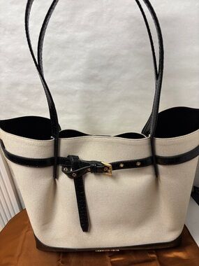 Michael Kors Cream and Black Canvas Tote with Crocodile accents